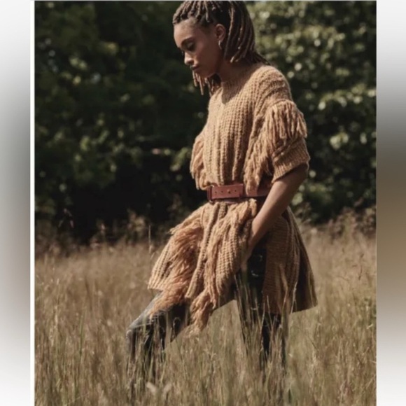 Anthropologie Women's Marled Fringe Poncho ONESIZE Bronze Knit Frontier - Picture 3 of 8